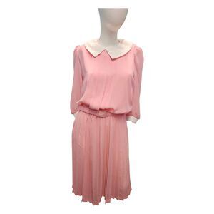 Lady Carol Petites Vintage Pink Pleated Dress Womens Medium